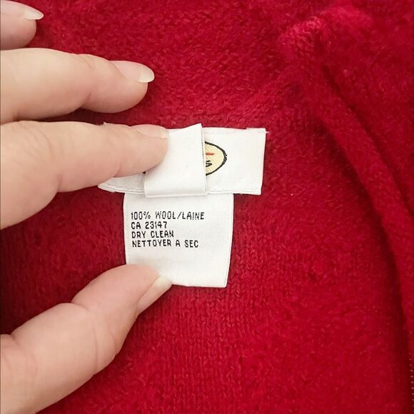 Talbots Red Wool Diamond Knit Zip Up Cardigan Size S - Picture 6 of 6